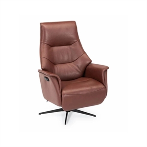 CAPRI LÆNESTOL M/ INDBYGGET FODSKAMMEL - ANILUX TOFFEE 480 LÆDER - STÆRK PRIS